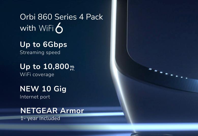 NETGEAR high-performance, whole-home Orbi Tri-Band WiFi 6 comes with speed up to 6 Gbps (RBK864SB)